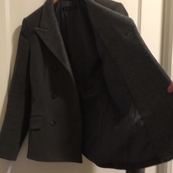 THEORY double breasted gray, wool lapel blazer 2 - Picture 4 of 5